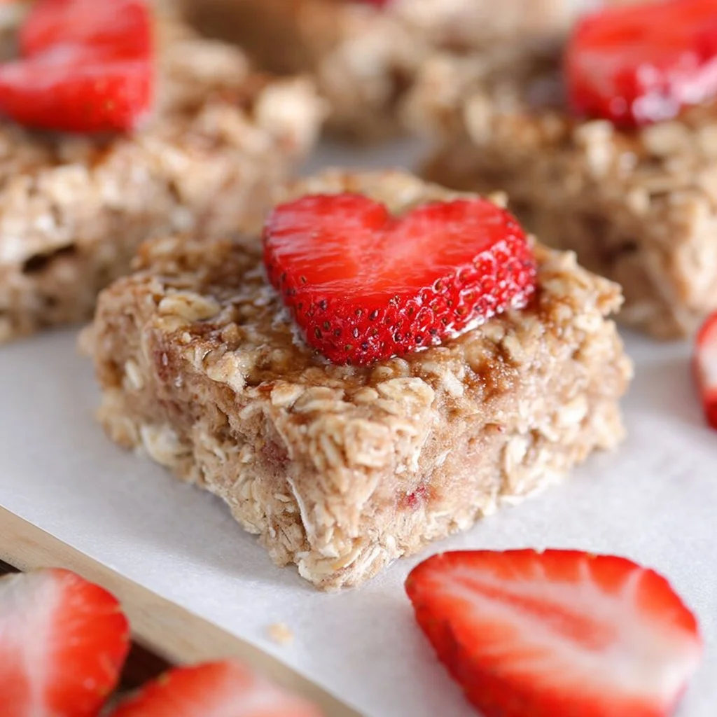 Healthy strawberry oatmeal bars made with fresh berries and oats