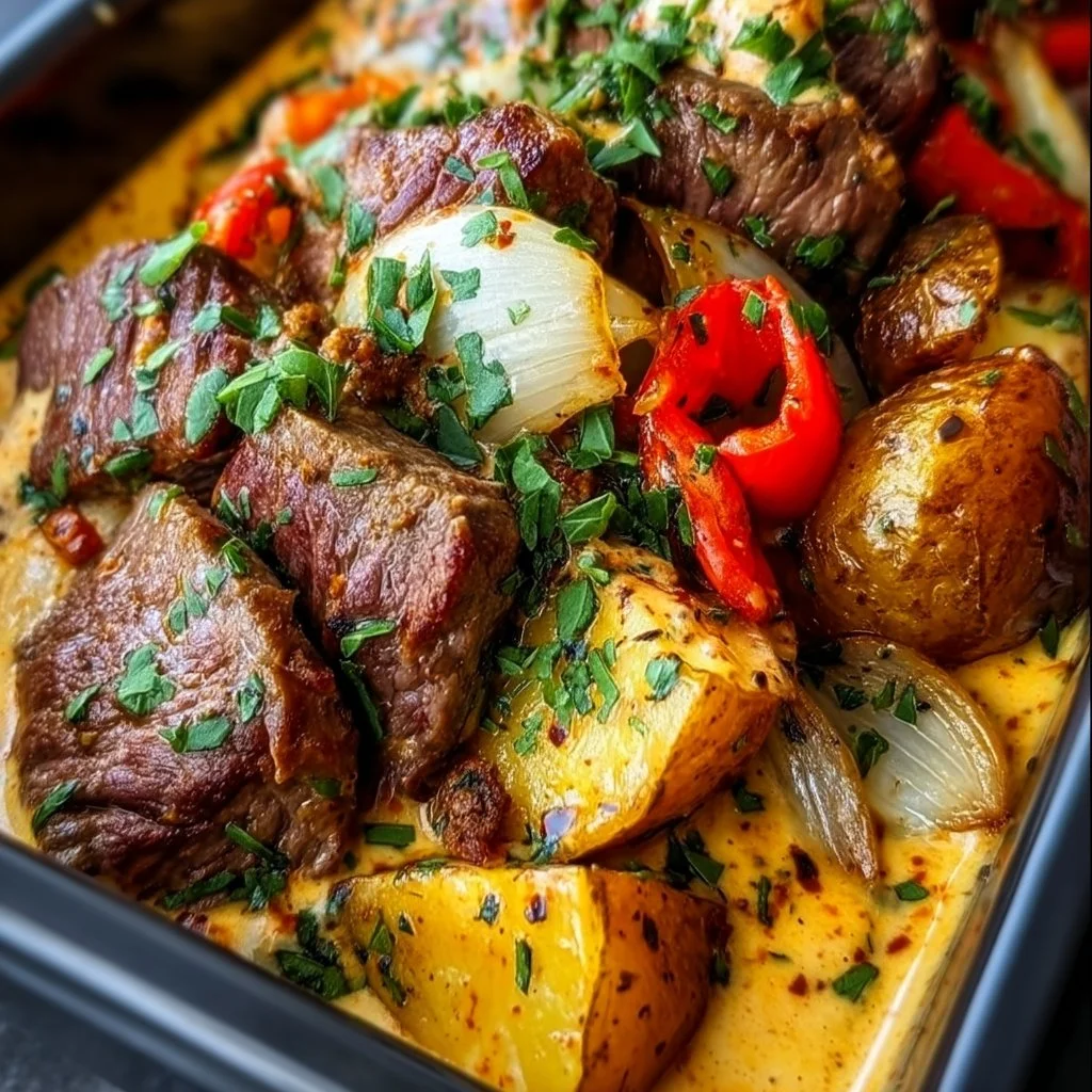 High protein creamy chipotle steak potato meal prep in a bowl