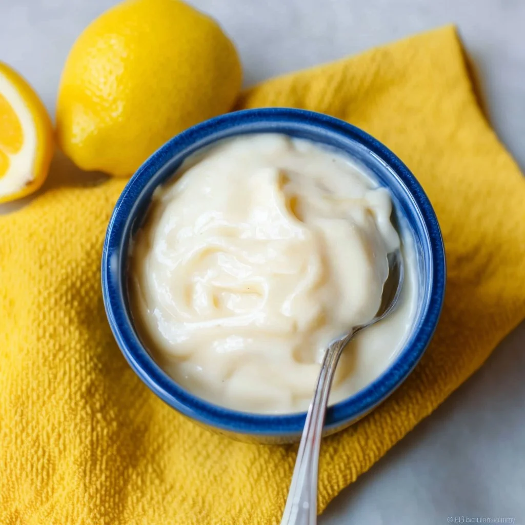 Creamy homemade mayonnaise being whisked in a bowl