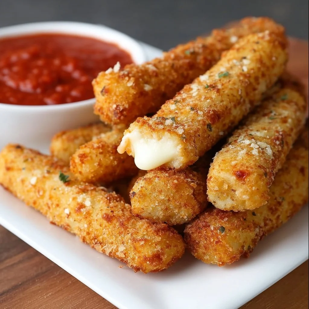 Delicious homemade mozzarella sticks served with rich marinara sauce