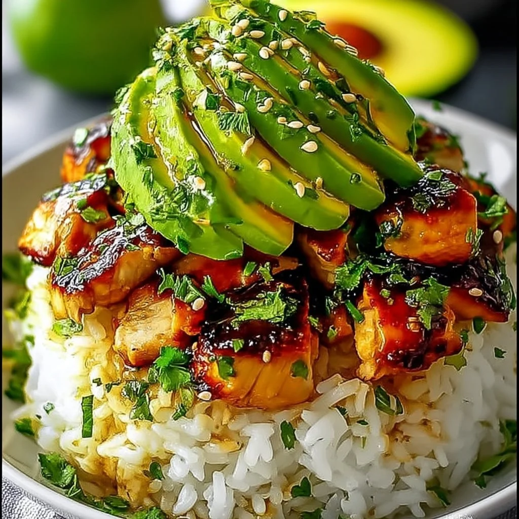 Honey Lime Chicken served with avocado rice for a comforting meal.