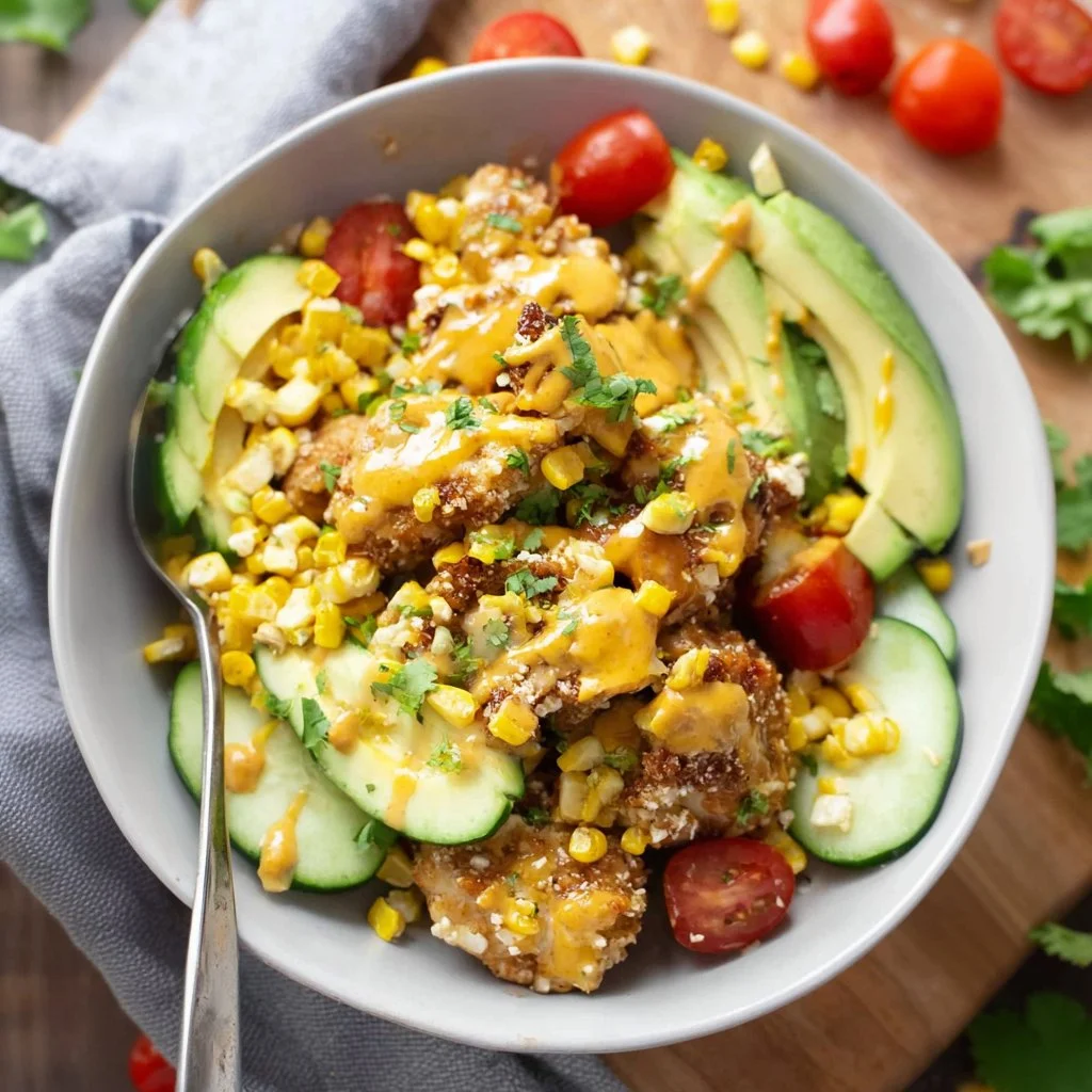 Delicious Honey Mustard Pretzel Chicken Bowls ready for a quick, heartwarming meal.
