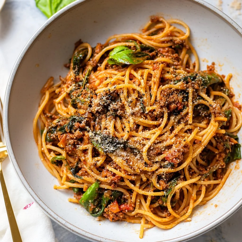 Delicious Instant Pot spaghetti served in a bowl, highlighting its cozy appeal.