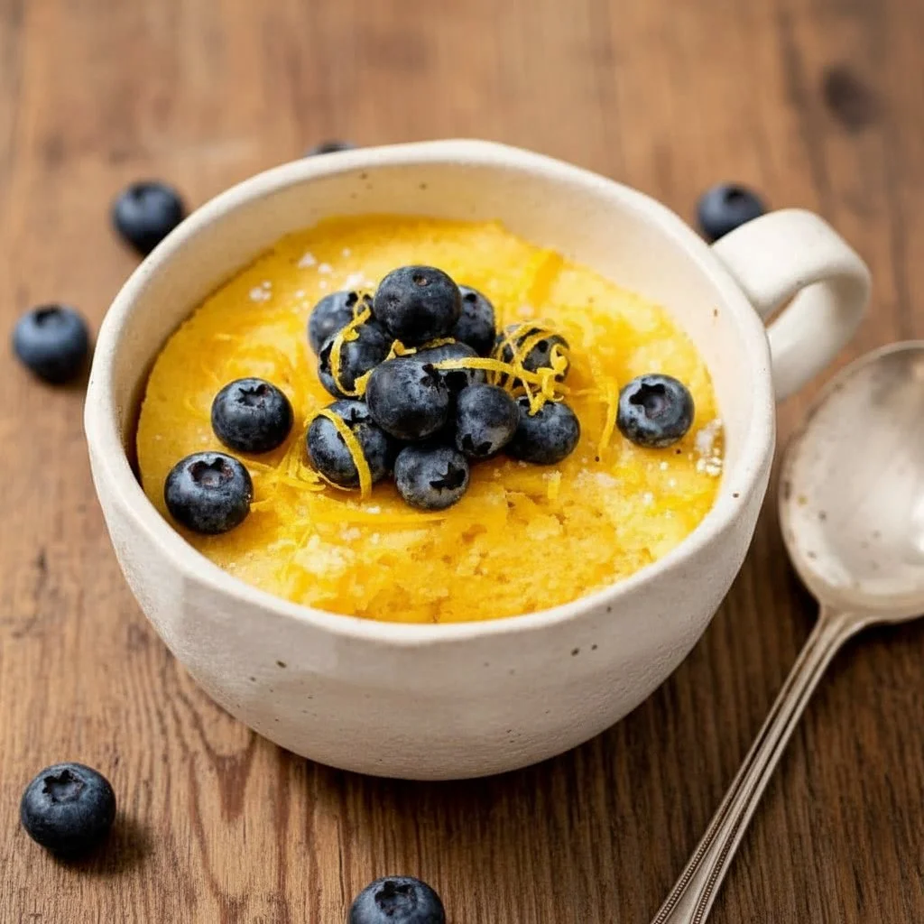 Delicious Keto Lemon Mug Cake served in a mug, perfect for a low-carb dessert.