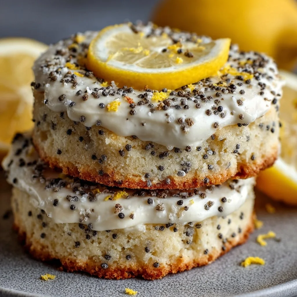 Lemon poppy seed cheesecake cookies on a white plate with lemon zest garnish