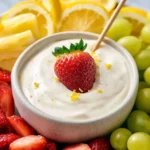 Delicious lemonade fruit dip served with fresh fruit slices