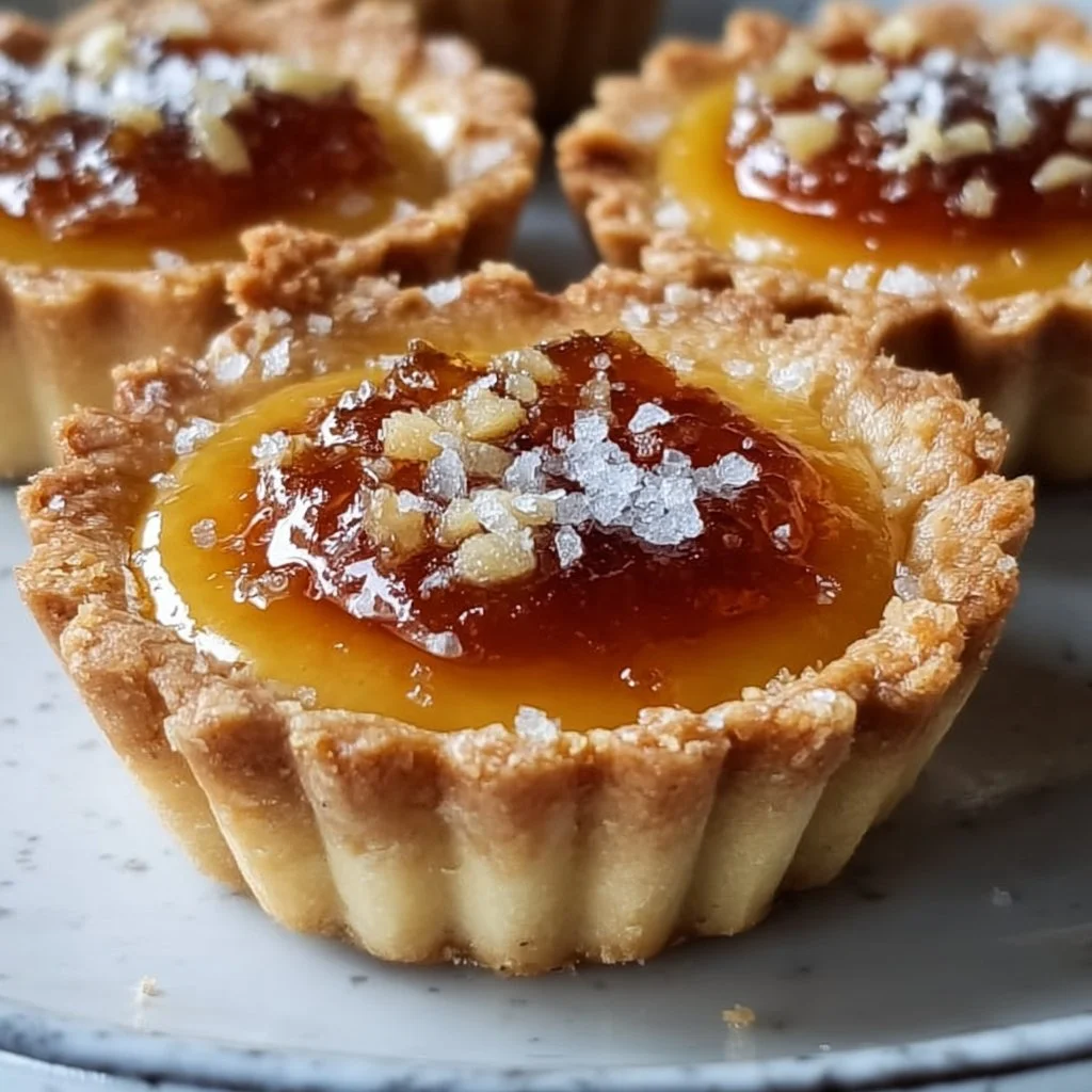 Maple Brown Butter Tartlets served on a white plate with a golden crust