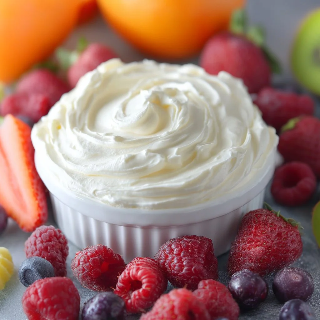 Delicious marshmallow cream cheese fruit dip served with fresh fruit
