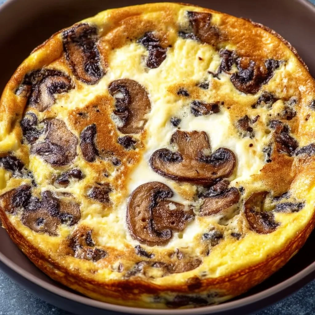 Mushroom Mozzarella Frittata served on a plate with fresh herbs