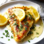 Pan fried tilapia fillet served with lemon butter sauce on a plate