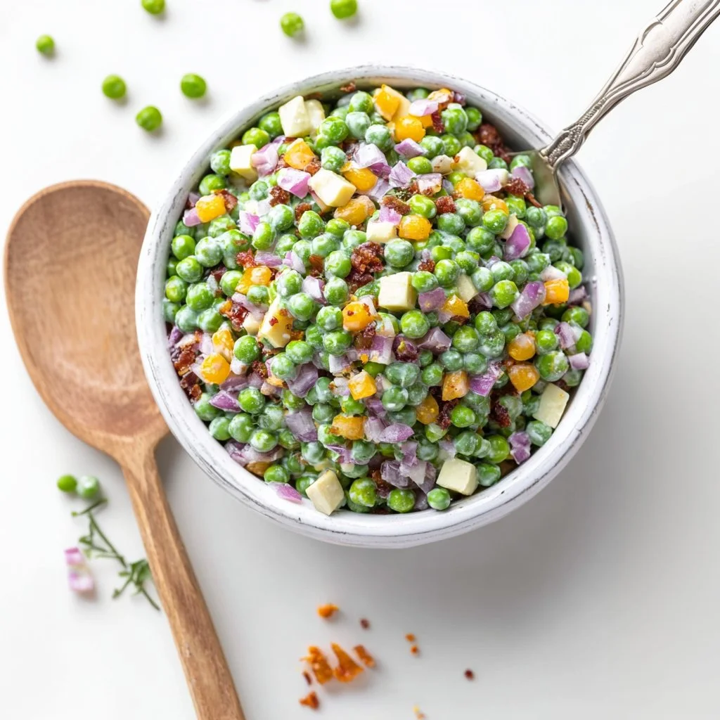 Fresh pea salad with vibrant ingredients served as a delightful side dish