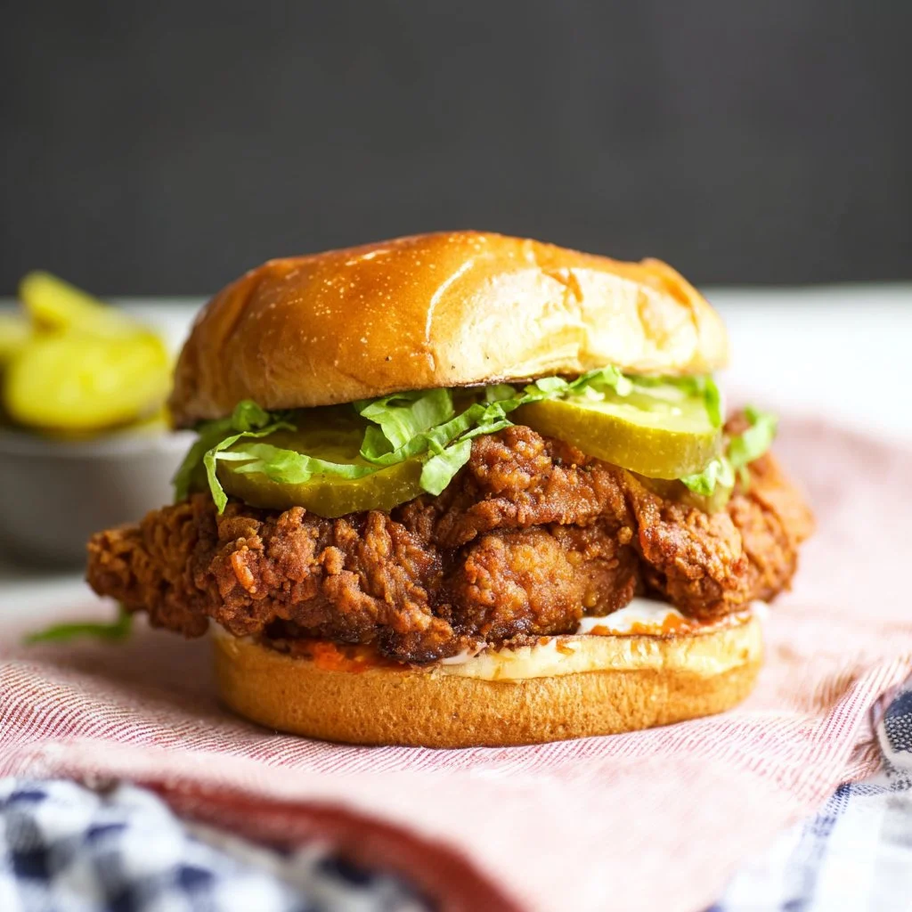 Popeyes chicken sandwich served with pickles and special sauce
