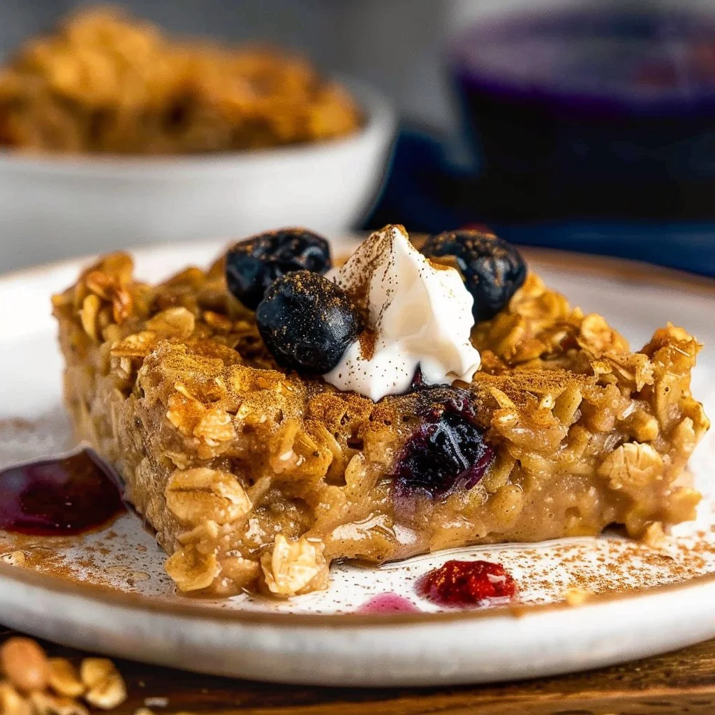 Delicious protein baked oatmeal served in a bowl, perfect for a nutritious breakfast.