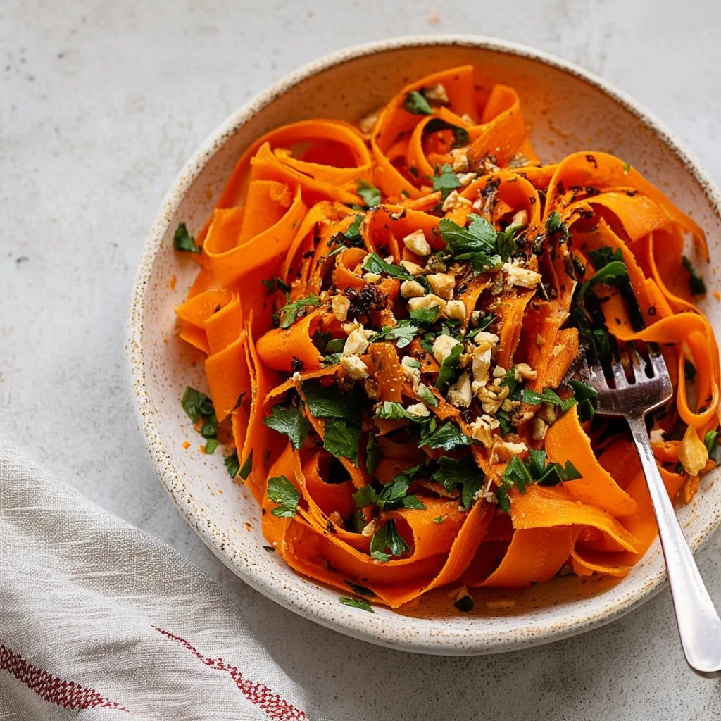 Fresh raw carrot salad with vibrant colors and healthy ingredients
