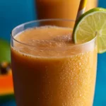 Creamy and refreshing papaya smoothie in a glass with tropical garnishes