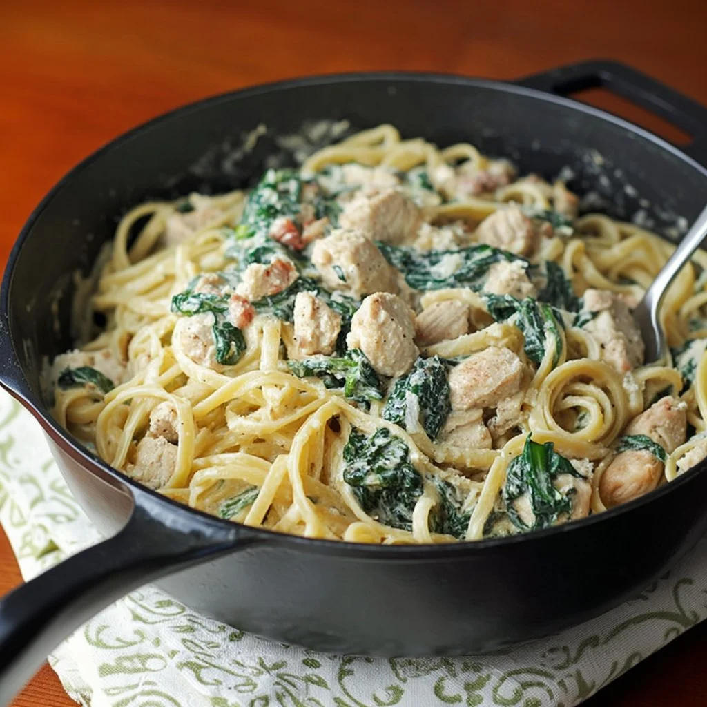 Delicious Ricotta Spinach Pasta with Chicken served on a plate