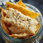 Homemade sourdough discard crackers on a wooden board