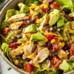 Delicious Southwest Chicken Salad with grilled chicken, peppers, and avocado