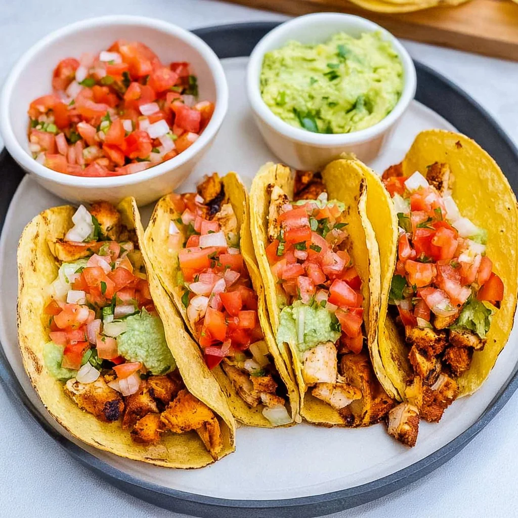 Delicious chicken street tacos served on a vibrant plate for Taco Night