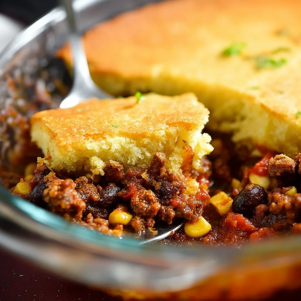 Delicious homemade tamale pie served with toppings