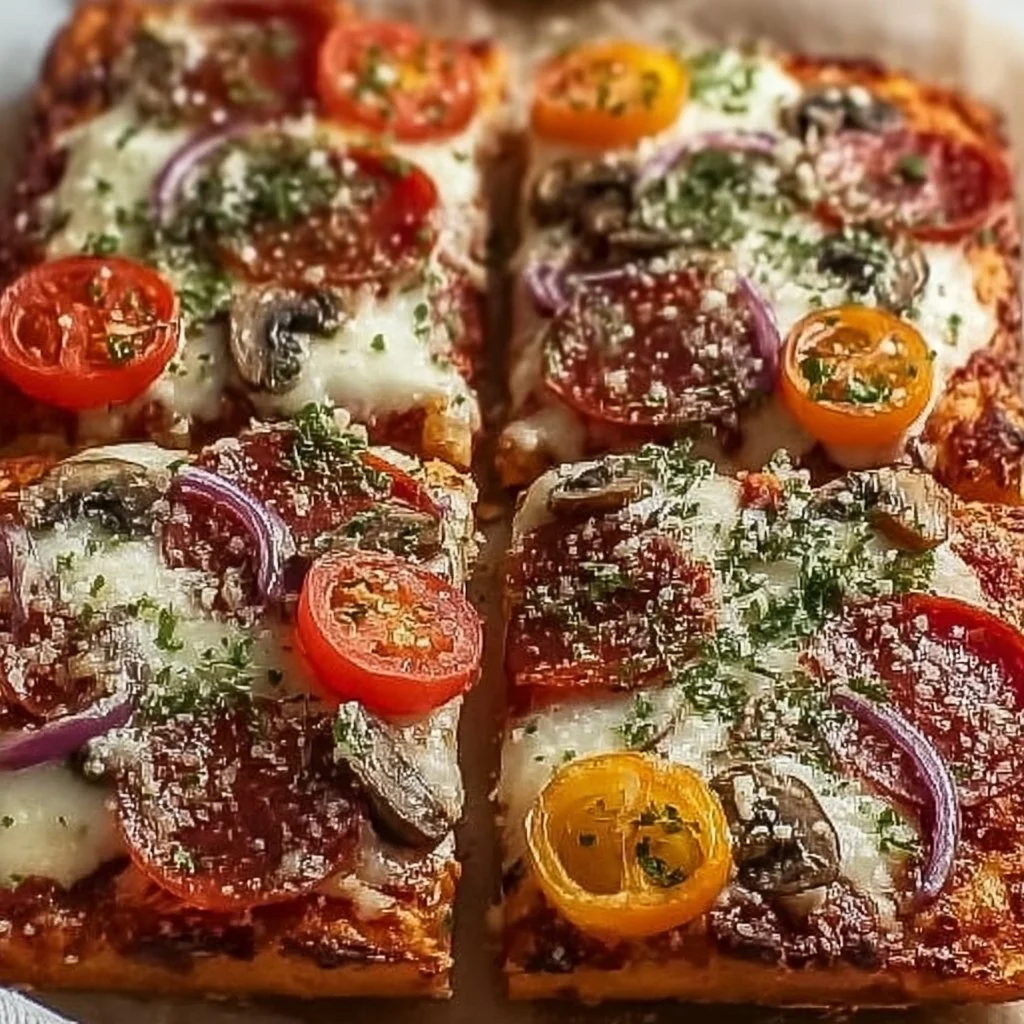 Flatbread pizza topped with cottage cheese and fresh vegetables