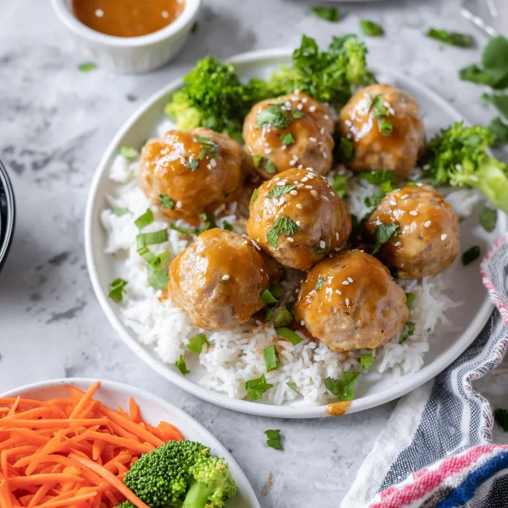 Delicious homemade Asian chicken meatballs served on a platter