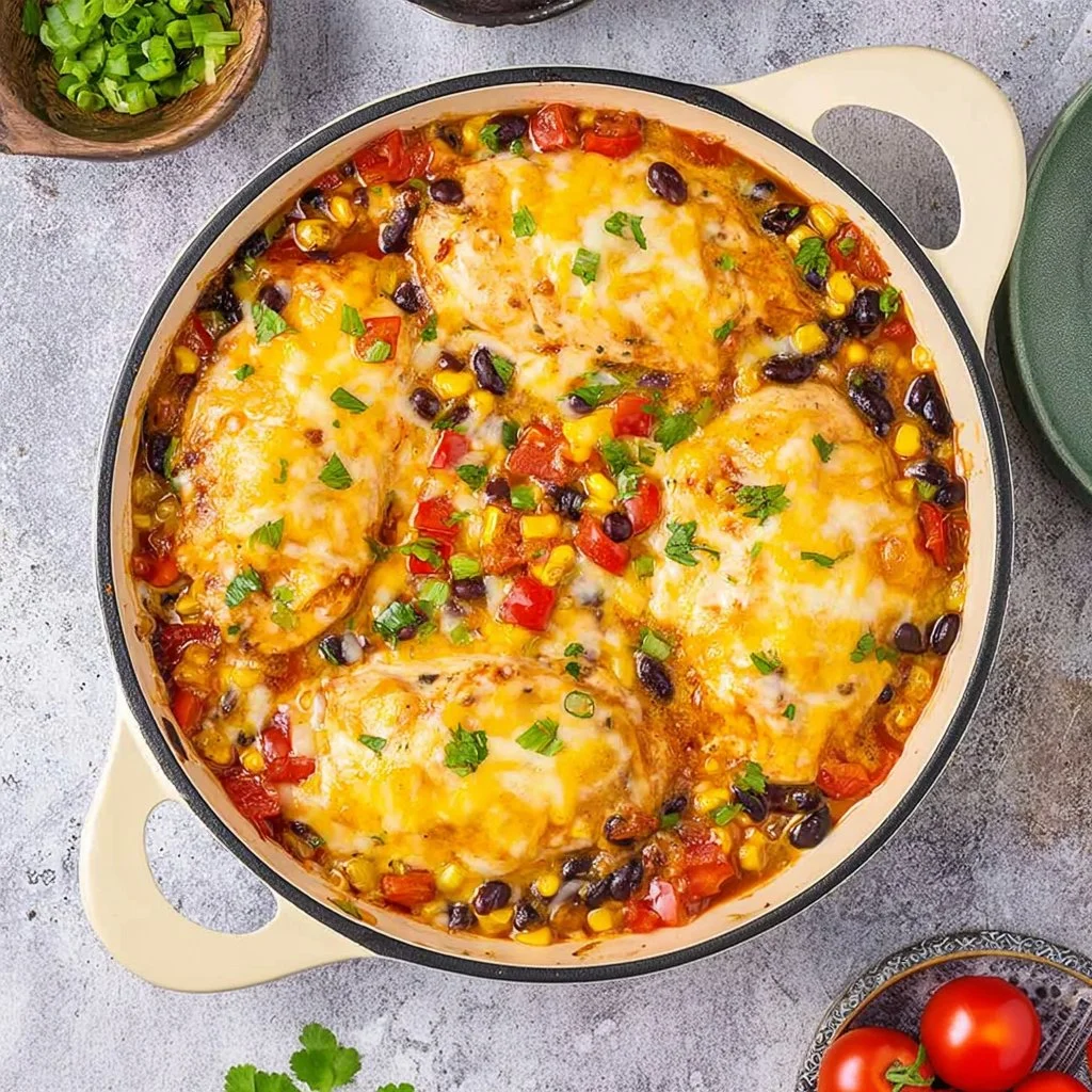 Delicious Santa Fe Chicken served with vibrant veggies and spices.