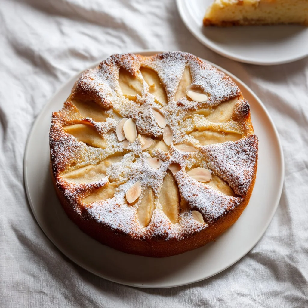 Delicious slice of homemade German Apple Cake with fresh apples and spices.