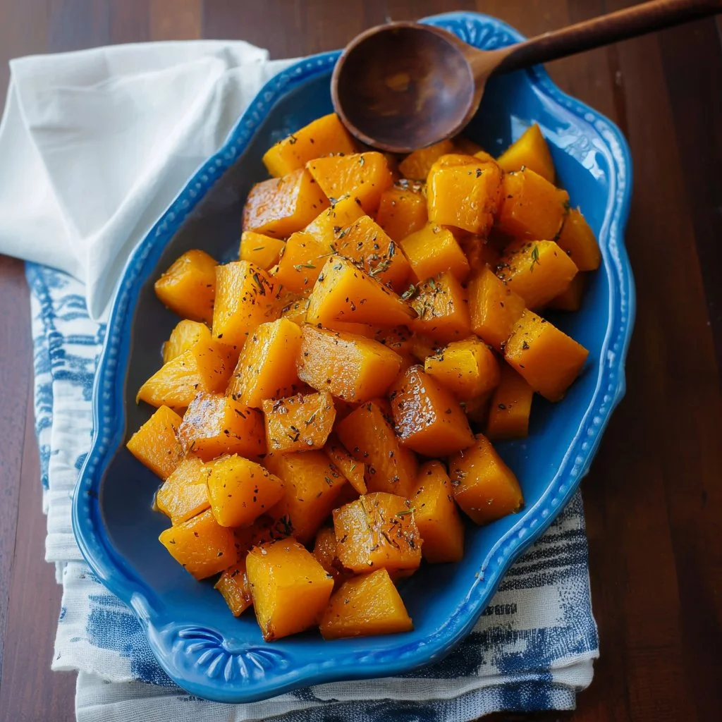 Deliciously roasted butternut squash served in a warm dish