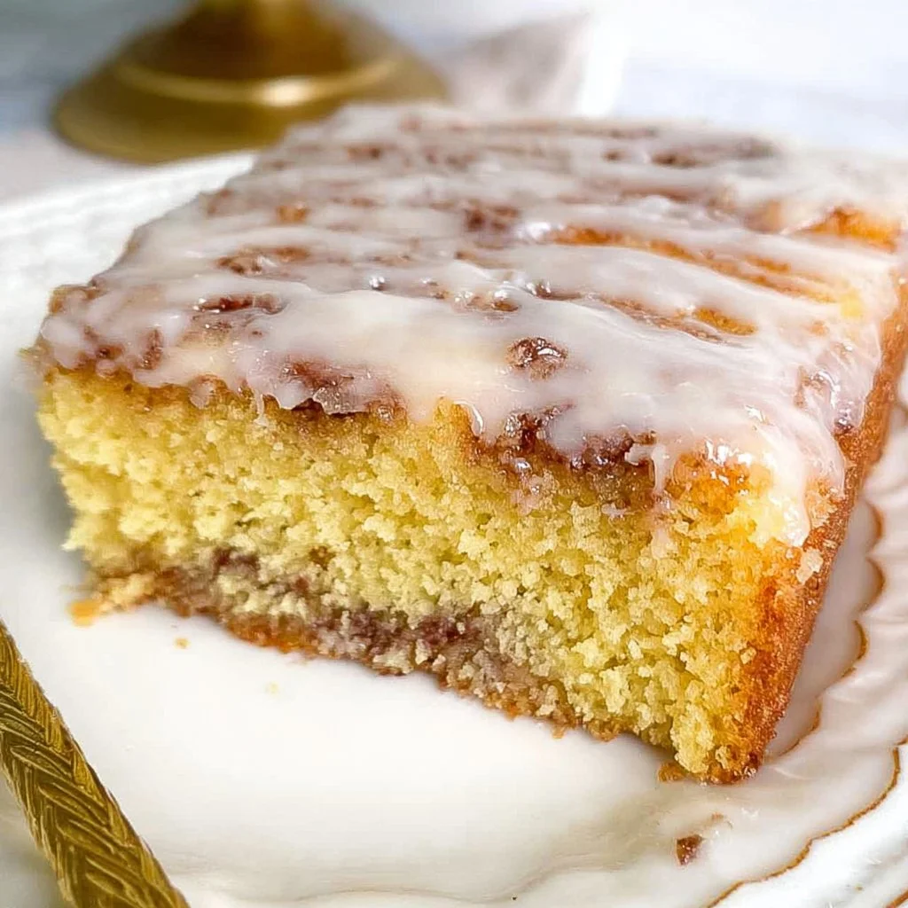 Delicious and easy viral Honey Bun Cake topped with a sweet glaze