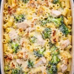 Delicious Baked Chicken Alfredo with creamy sauce and pasta