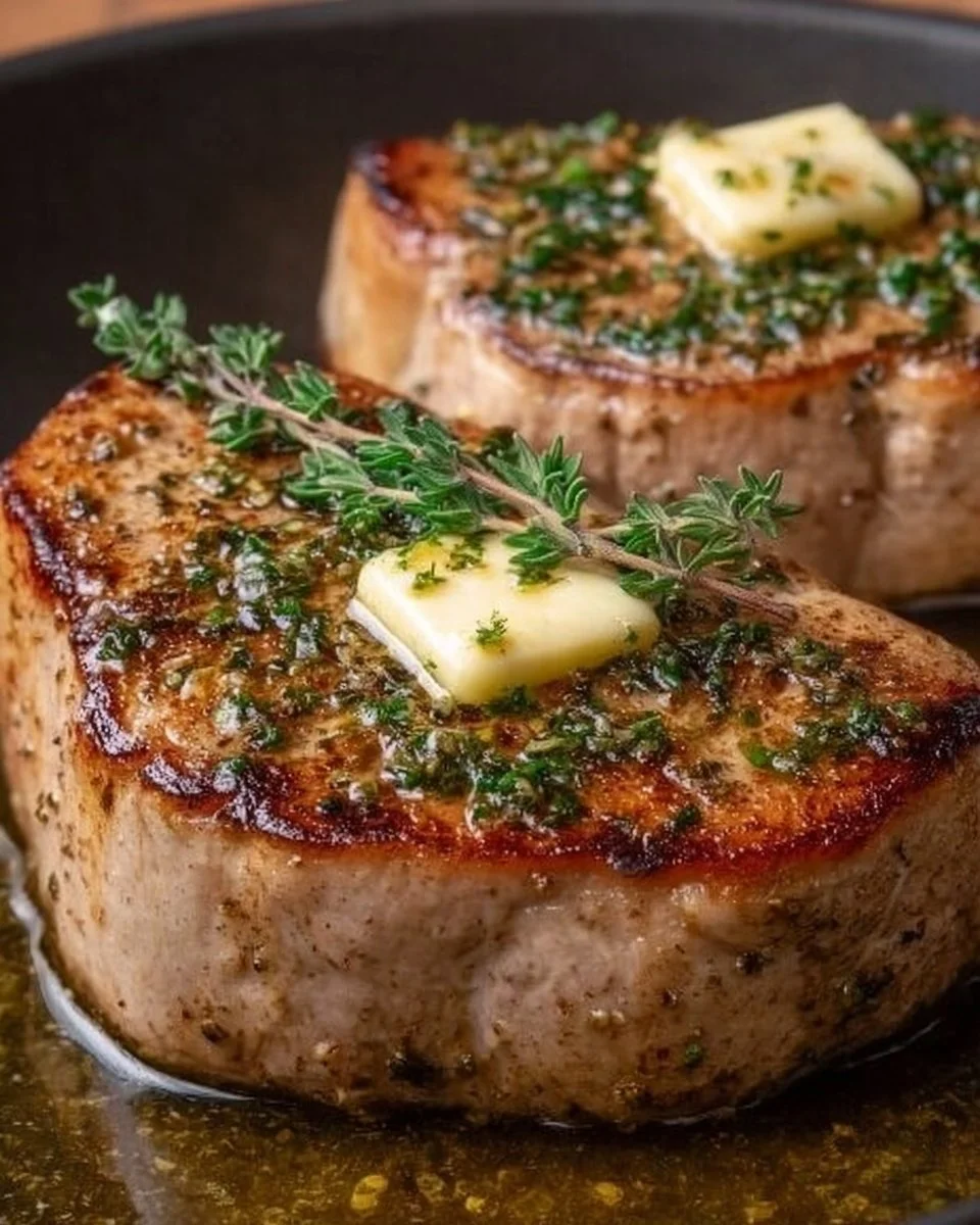 Delectable baked swordfish served with fresh herbs and lemon.