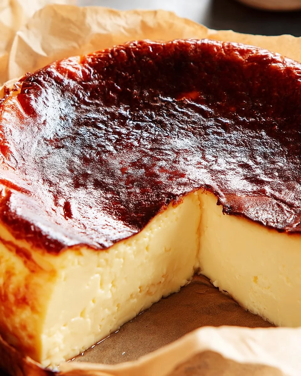 Delicious burnt Basque cheesecake with a creamy texture and caramelized top