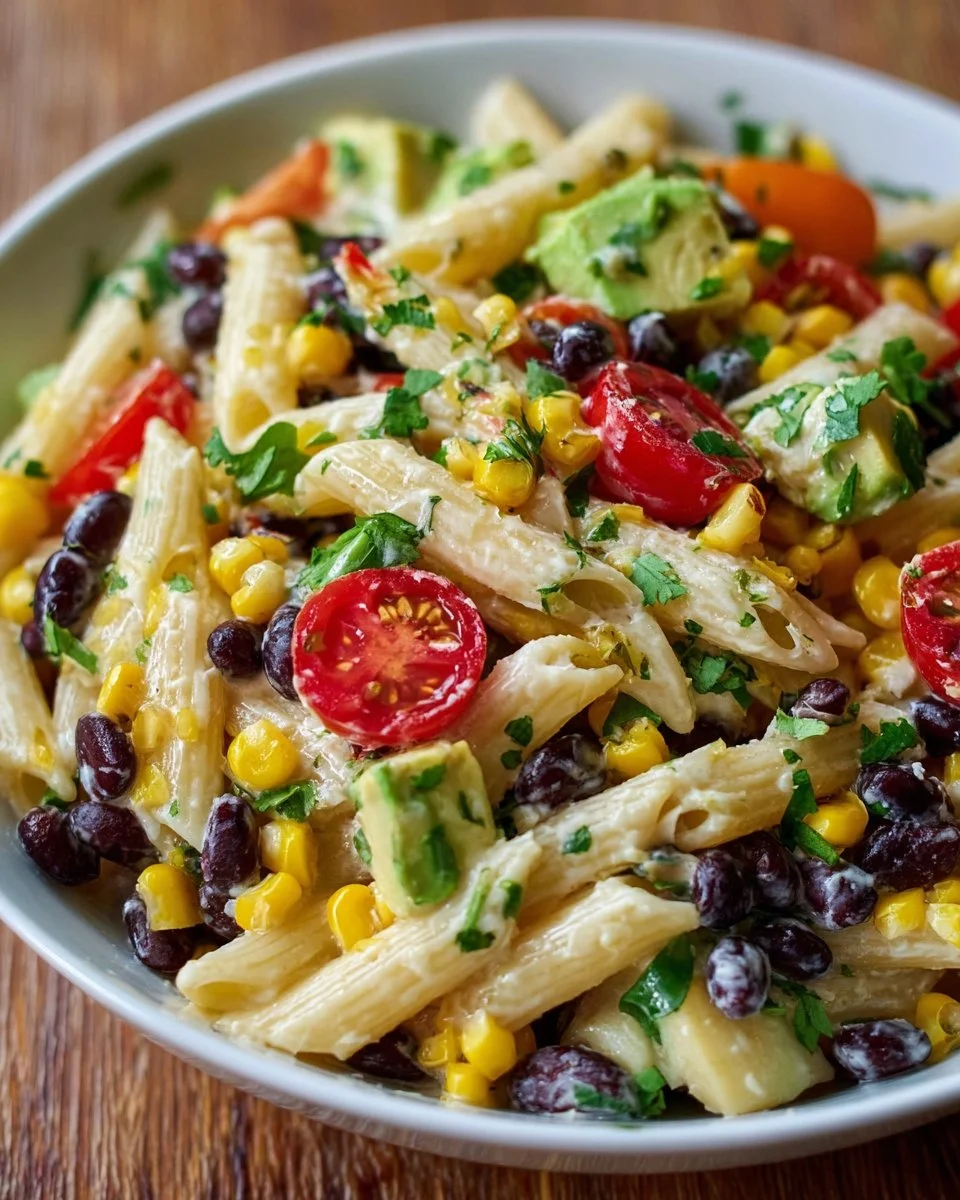 Black Bean and Corn Pasta Salad with Lime Greek Yogurt Dressing