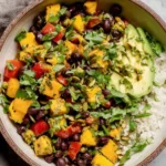 Colorful Black Bean Mango Salsa Bowl with fresh ingredients