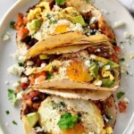Delicious breakfast tacos garnished with fresh ingredients and served on a plate.