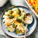 A delicious broccoli rice casserole baked until golden and cheesy