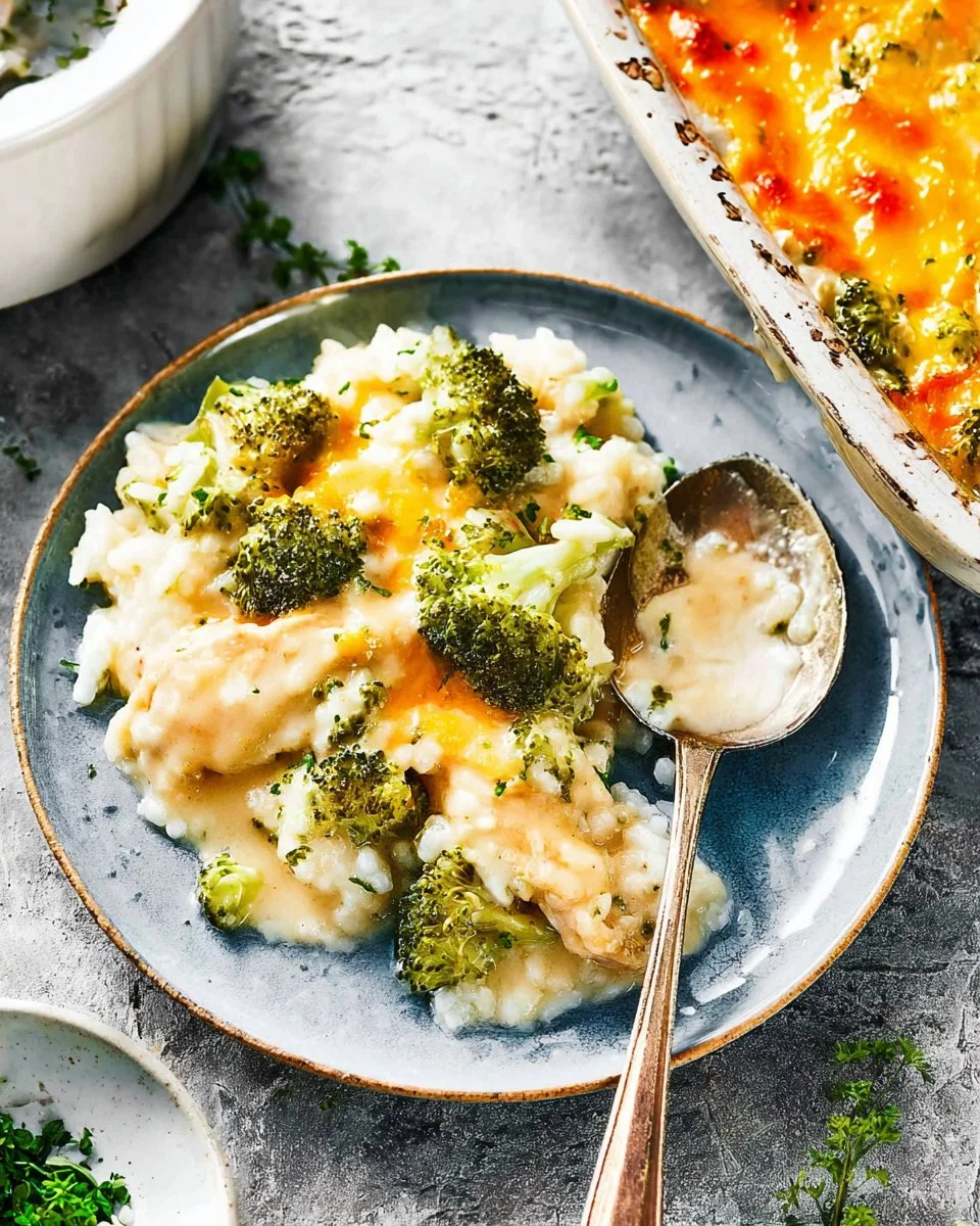A delicious broccoli rice casserole baked until golden and cheesy