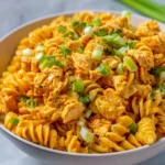 Buffalo Chicken Pasta Salad with vibrant chicken, pasta, and spicy dressing