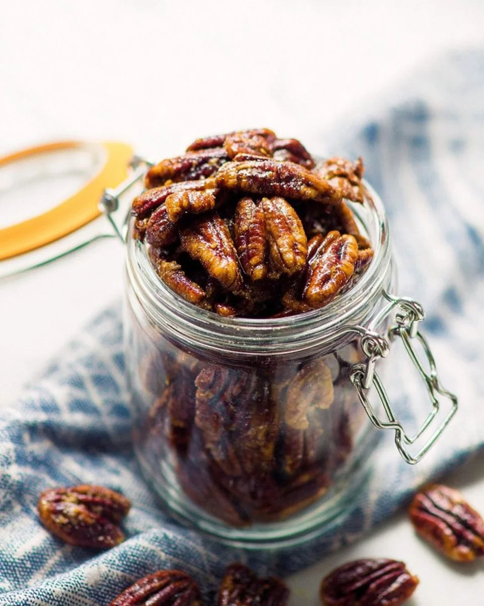 Delicious homemade candied pecans in a bowl