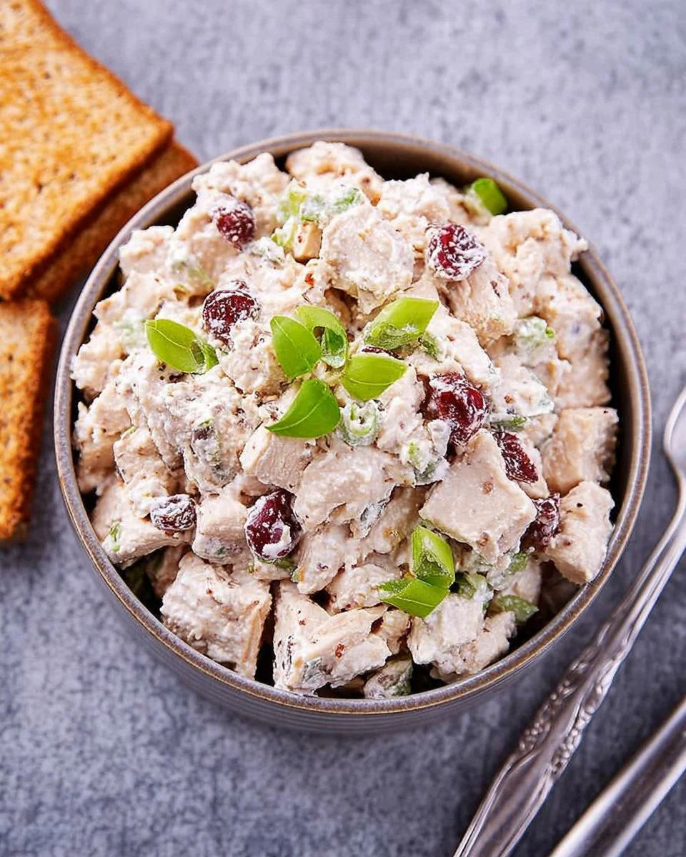 Delicious canned chicken salad served in a bowl with fresh ingredients
