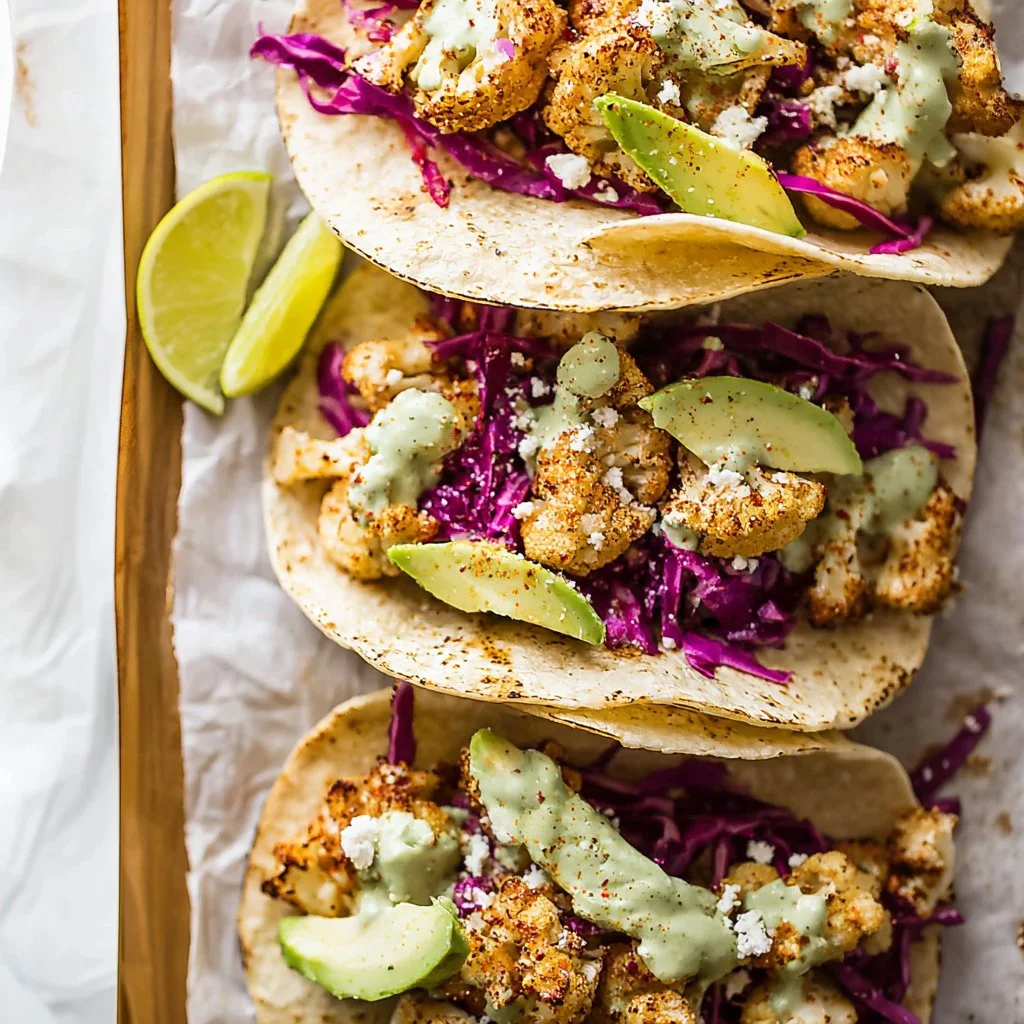 Delicious cauliflower tacos served with fresh toppings