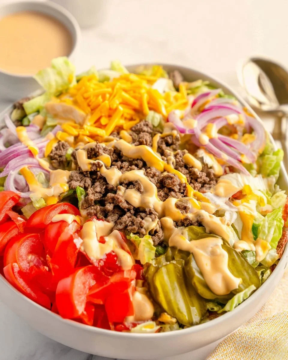 Delicious Cheeseburger Salad with fresh ingredients and toppings