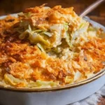 Cheesy cabbage casserole baked to perfection in a creamy sauce with cheese.
