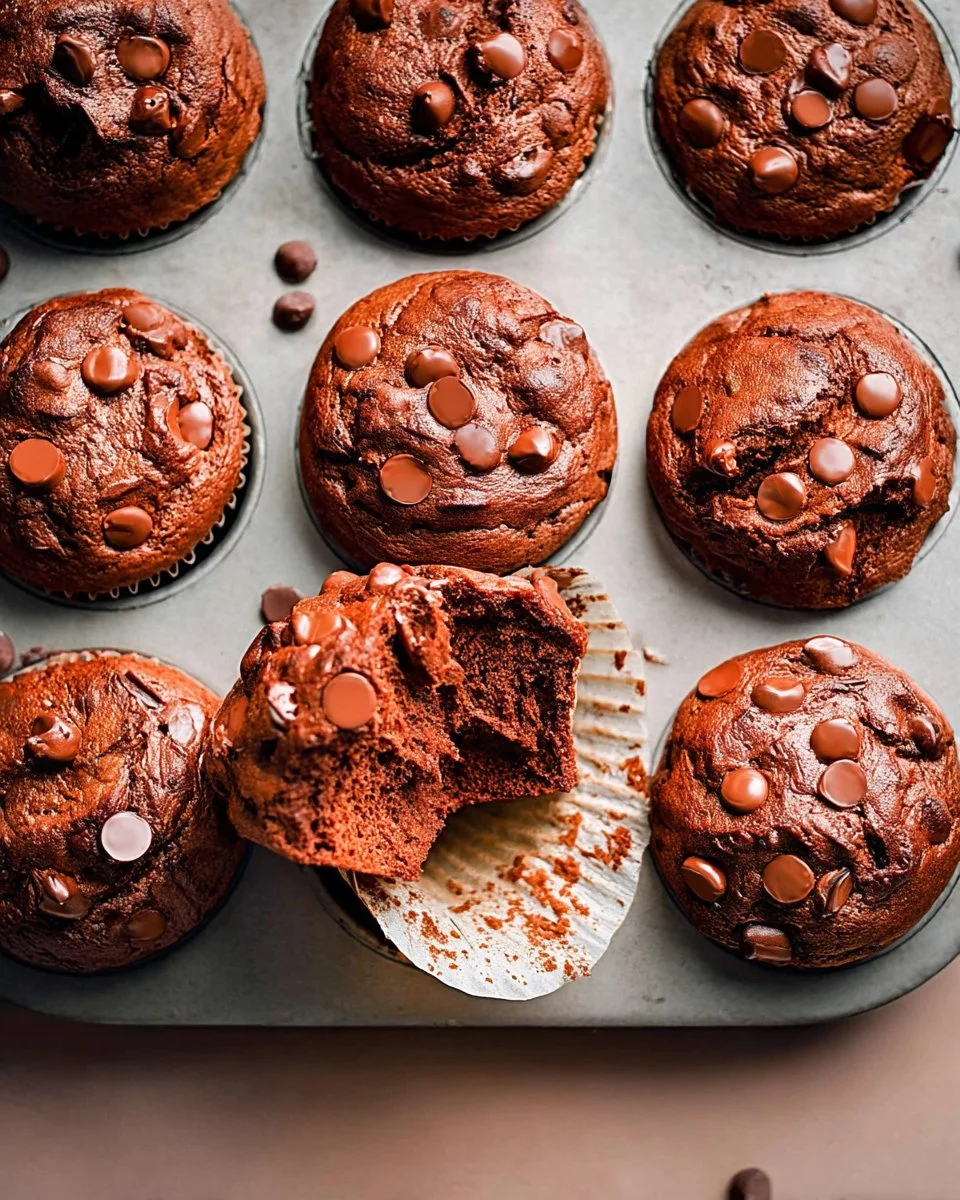Delicious homemade chocolate muffins fresh out of the oven