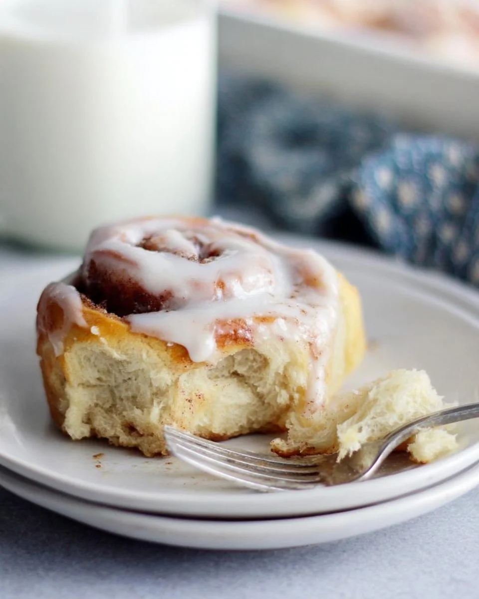 Delicious cinnamon roll biscuits with icing on a plate