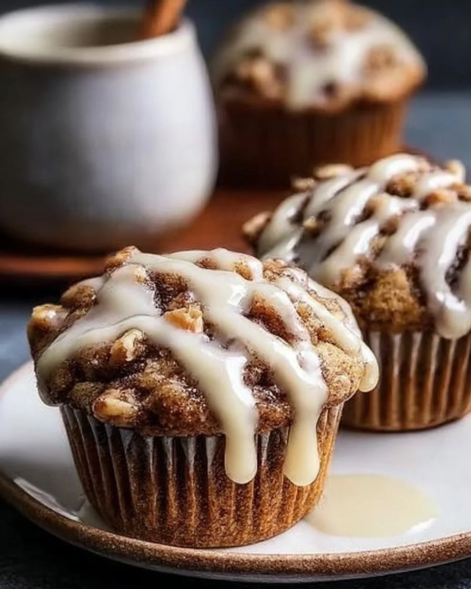 Cinnamon Roll Protein Muffins on a plate, healthy breakfast option
