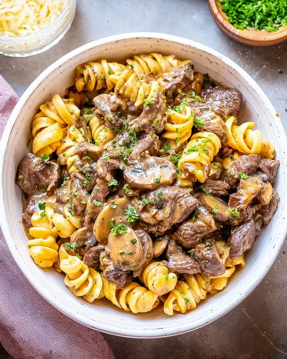 Delicious Instant Pot Beef Stroganoff served with egg noodles