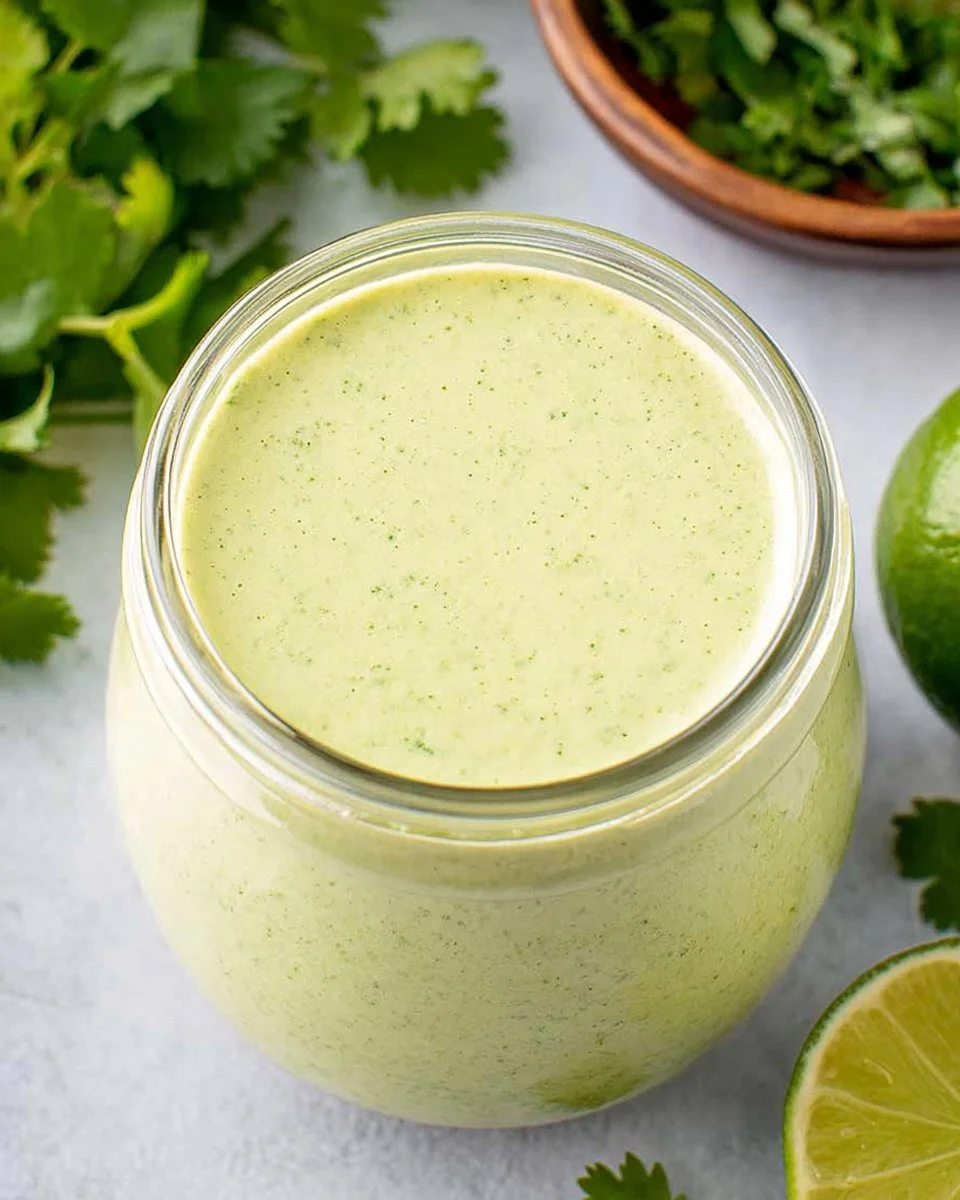 Creamy cilantro lime cashew dressing in a bowl