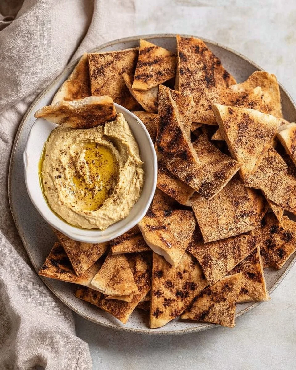 Plate of crispy baked pita chips ready for dipping